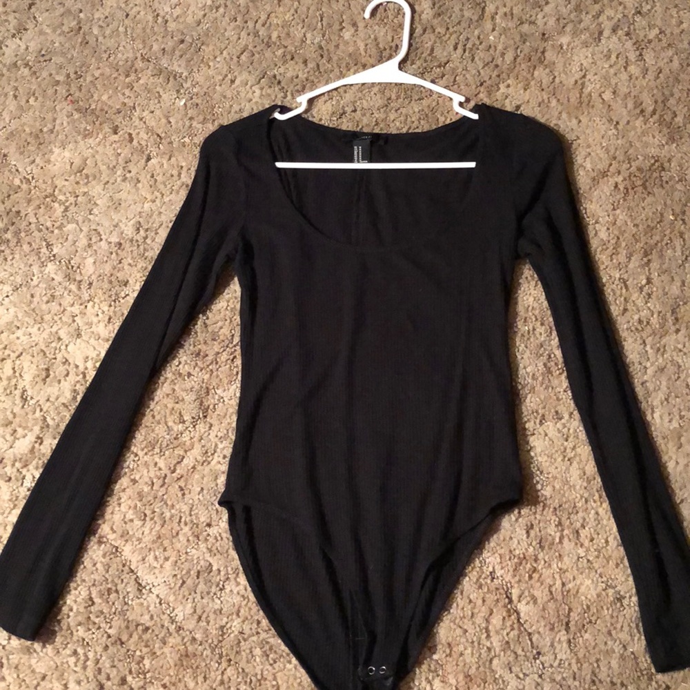 Black long sleeve ribbed bodysuit